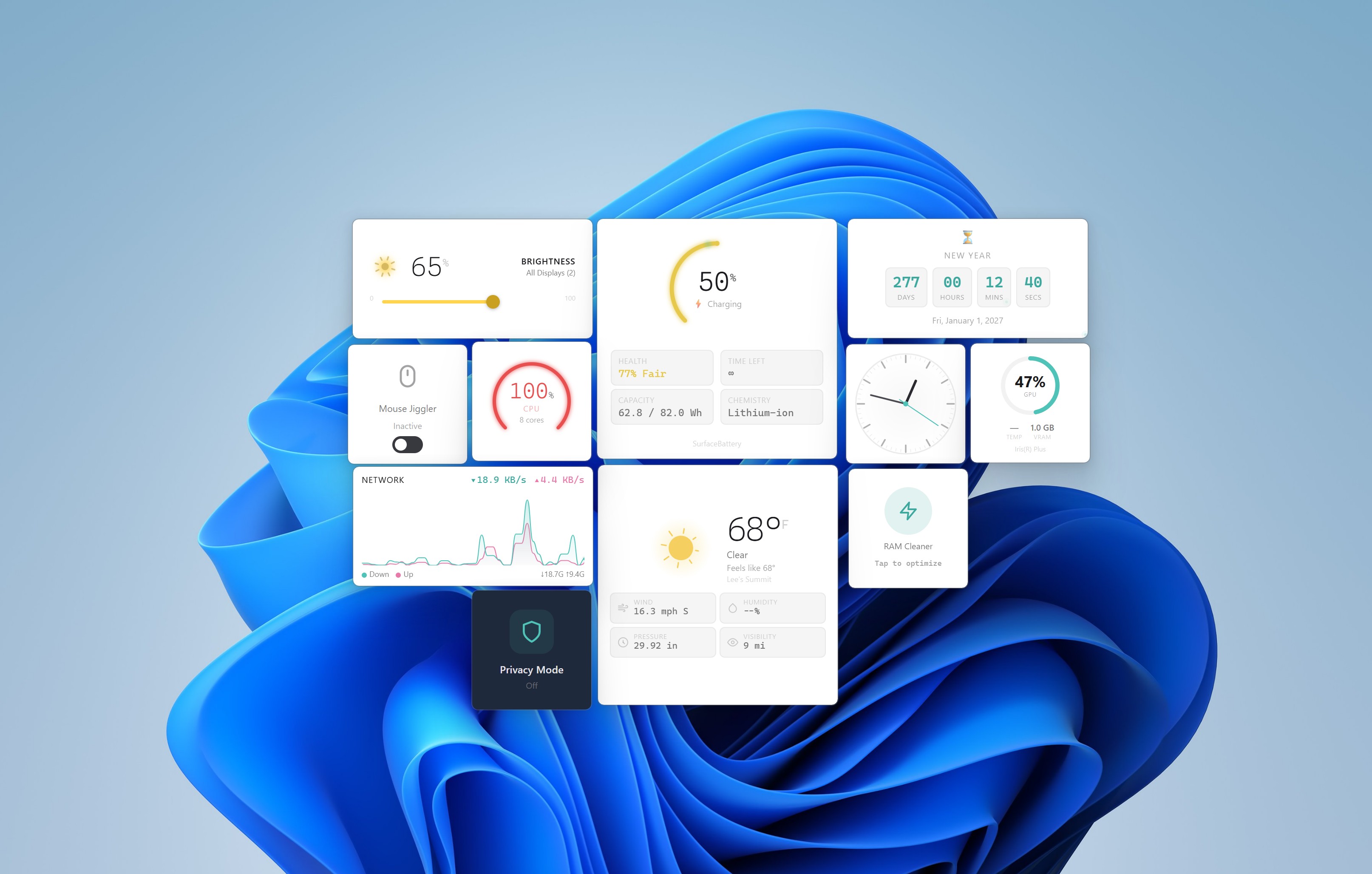 WidgetSpark widgets running on a Windows desktop